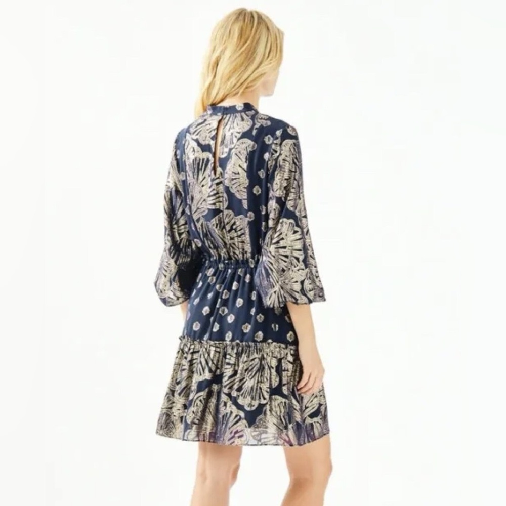 Lilly Pulitzer Joella Silk Mini Dress Long Sleeves Fit and Flare Metallic Size 2 - Picture 2 of 11